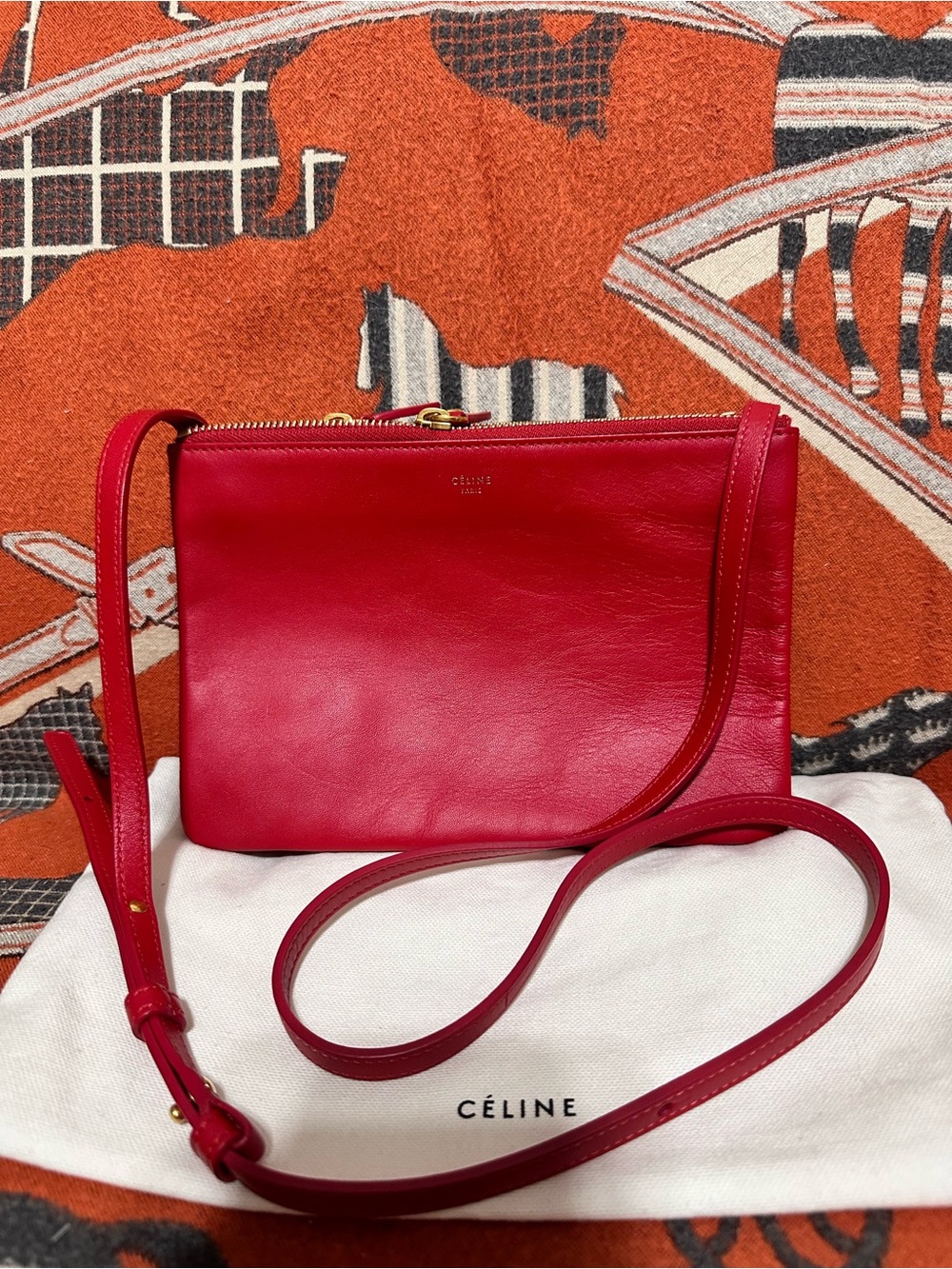 Celine ❤️🌟 Trio Red Leather Crossbody Bag ⭐️